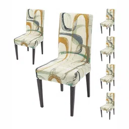 HOKIPO Set Of 6 Beige Printed Chair Cover-picture-41