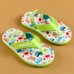 Cute Walk by Babyhug Flip Flops with Backstrap & Sea life Theme - Light Green image 2