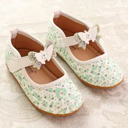Cute Walk by Babyhug Ballerinas with Velcro Closure Heart Print & Bow Applique - Mint image 2