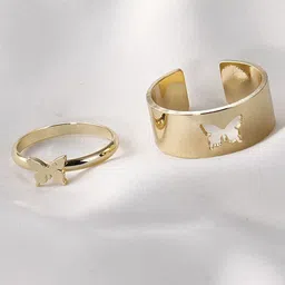Zaphariq Set Of 2 Gold-Plated Butterfly Shaped Adjustable Finger Rings-picture-31