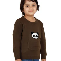 JoE Hazel Full Sleeves Pocket & Panda Design Detailed Acrylic Pullover - Brown image 4