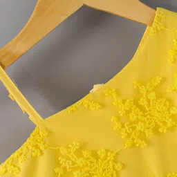 Kookie Kids One Shoulder Sleeveless Party Frock with Floral Embroidery - Yellow image 3