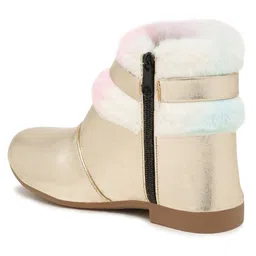 Tiny Bugs Fur Textured Detailed Shimmered Party Wear Boots - Gold image 4