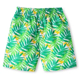 Babyhug Poplin Woven Above Knee Length Boxers With Vehicle & Dino Print Pack Of 3 - Yellow Green & Navy Blue image 3