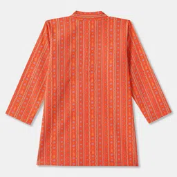 Desi Soota Cotton Woven Full Sleeves Floral & Arrow Printed Kurta & Coordinating Pyjama Set - Orange image 4