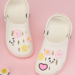 Yellow Bee Girls Panda Face Hearts & Flower 3D Charms Clogs-picture-16