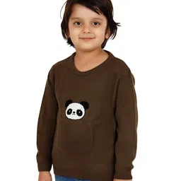 JoE Hazel Full Sleeves Pocket & Panda Design Detailed Acrylic Pullover - Brown image 5