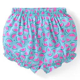 Babyhug 100% Cotton Single Jersey Above Knee Length Bloomer With Striped & Watermelon Print Pack Of 3 - Pink Blue & Green image 4