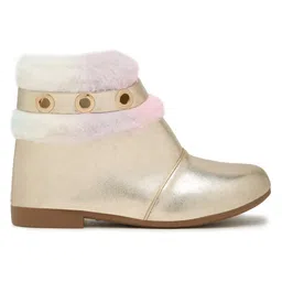 Tiny Bugs Fur Textured Detailed Shimmered Party Wear Boots - Gold image 5