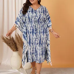 MOOBA Women Plus Size Tie and Dye Pure Cotton Kaftan Dress-image-17