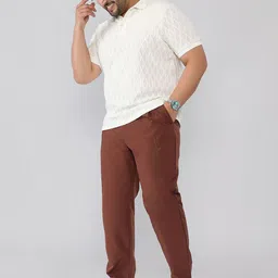 Instafab Plus Self Design Polo Collar Cotton Regular Fit Plus Size T-shirt image 3