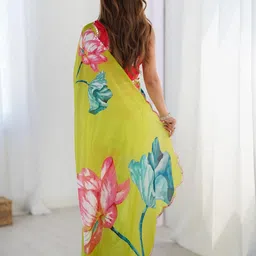 CaniBani Lime Green Silk Blend Sarees image 3