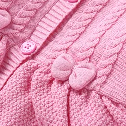 Babyoye Cotton Knitted Full Raglan Sleeves Woollen Dress with Floral Embroidery & Bow Applique - Pink image 5