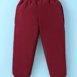 Pepito Fleece Knit Full Sleeves Winter Wear T-Shirt & Lounge Pant Set With Butterfly Print - White & Maroon image 5