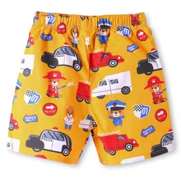 Babyhug Poplin Woven Above Knee Length Boxers With Vehicle & Dino Print Pack Of 3 - Yellow Green & Navy Blue image 5