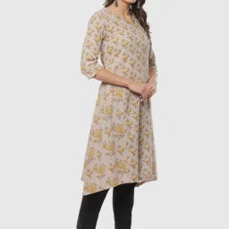 Biba Yellow Cotton Printed A Line Kurta image 5