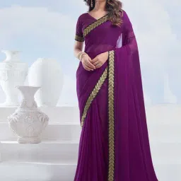 Satrani Dark Purple Saree With Unstitched Blouse-image-65