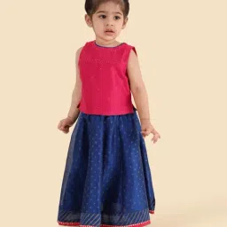 Fabindia Girls Blue Printed Lehenga Set-image-69