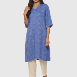 Biba Blue Printed A Line Kurta image 1