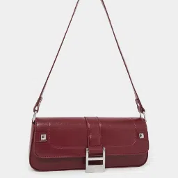 Styli Maroon Textured Shoulder Handbag image 2