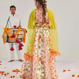 Pspeaches Girls Orange Regular Fit Printed Lehenga Choli image 2