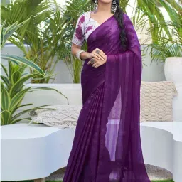 Satrani Purple Striped Saree With Unstitched Blouse-image-9