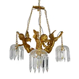 FOS LIGHTING Golden & Transparent Aluminium 3-In-1 Cherubs Chandelier With Glass Shade image 2