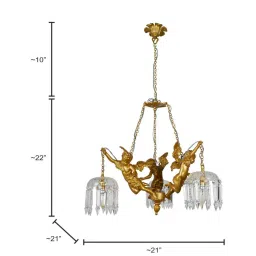 FOS LIGHTING Golden & Transparent Aluminium 3-In-1 Cherubs Chandelier With Glass Shade image 3