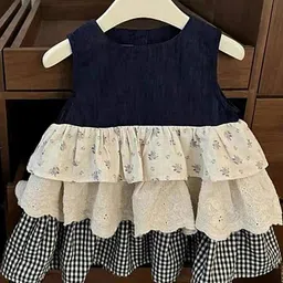 LULU & SKY Girls Checked Sleeveless Layered A-Line Dress image 4