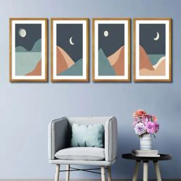 999store Brown & Grey Mountain And Moon Wall Painting-picture-30