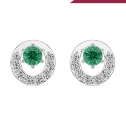 Emori 18k White Gold & Lab Grown Diamond Halo Emerald Stud Earrings-picture-21