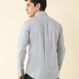 U.S. Polo Assn. Blue Cotton Slim Fit Striped Shirt image 2