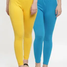 Gracit Yellow & Blue Mid Rise Leggings - Pack Of 2-image-43