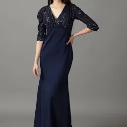 SHOWOFFFF Navy Embellished Maxi Dress-image-32