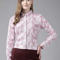 English Navy White & Pink Cotton Regular Fit Floral Print Shirt-image-46