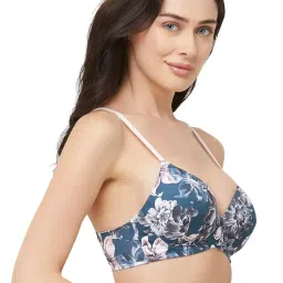 Soie Blue Floral Print Non Wired Non Padded T Shirt Bra image 4