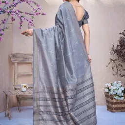 Satrani Grey Silk Woven Saree With Unstitched Blouse image 2