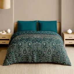 Spaces Dark Teal Cotton Kashida Ornate Printed Double Quilt-image-22