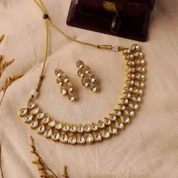 Curio Cottage Meira Tear Drop Kundan Necklace & Earrings Set-image-57