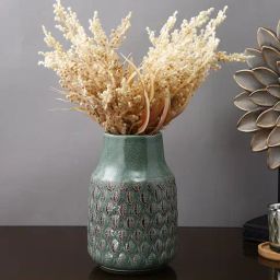 Tayhaa Green Ceramic Floral Flower Vase-picture-1