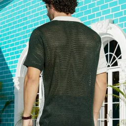 Campus Sutra Green & White Regular Fit Self Pattern Shirt image 2