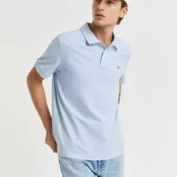 GANT Blue Regular Fit Solid Polo T-Shirt-picture-21