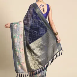 Silk Land Navy Silk Printed Saree With Blouse image 2