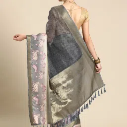 Silk Land Grey Silk Printed Saree With Blouse image 2