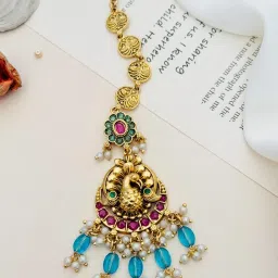 Abdesigns Gold-Tone Plated Ellite Kempstone Studded Maang Tikka Headpiece image 2