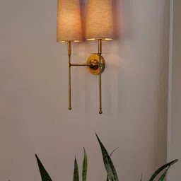 FOS LIGHTING Beige & Golden Mild Steel Wall Light With Fabric Shade image 5