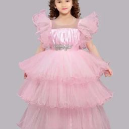 Pink Chick Kids Pink Solid Party Gowns-picture-26
