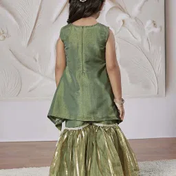 VASTRAMAY Girls Green Kurta Sharara Set With Dupatta image 2