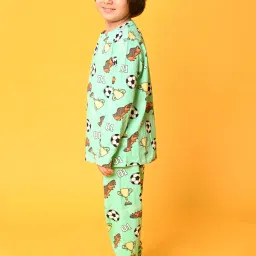 Anthrilo Kids Green Printed Full Sleeves T-Shirt with Pyjamas image 3