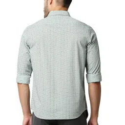 Basics Light Green Cotton Slim Fit Printed Shirt image 2